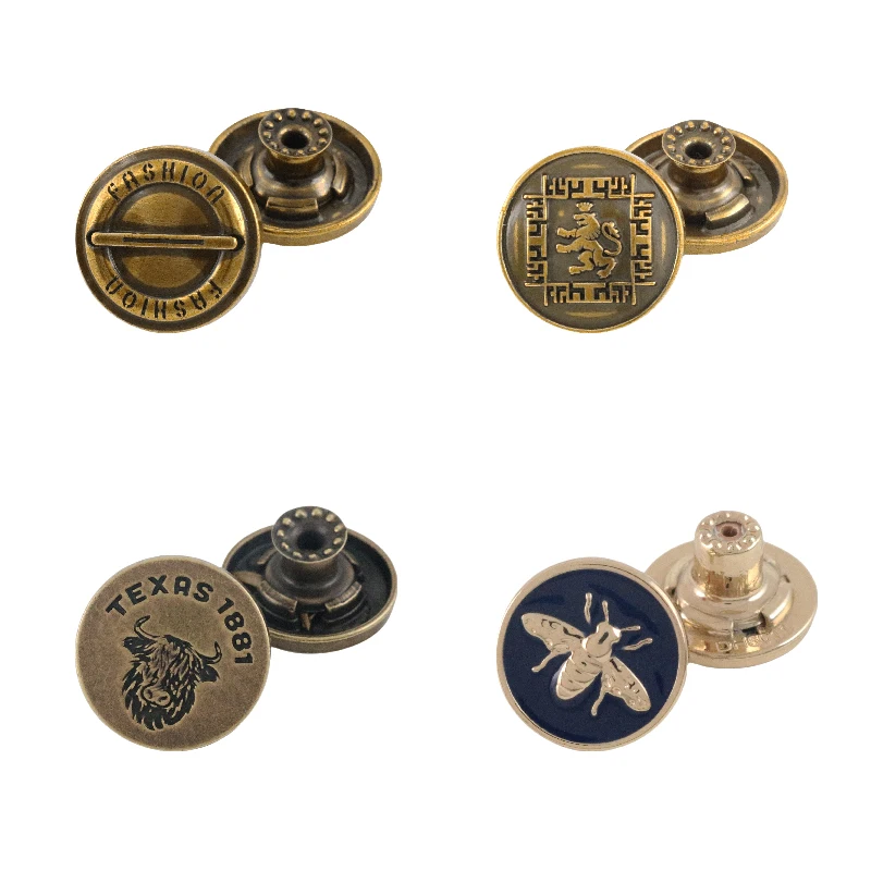 OEM ODM Custom Logo Botones Personalizados Gold Rivet Emboss Button Engraved Vintage Boton Denim Metal Jeans Buttons