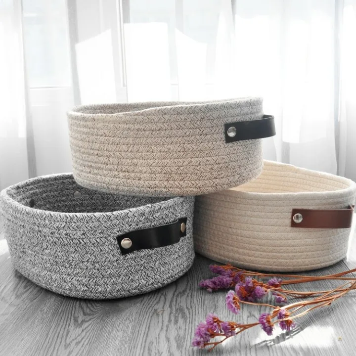 Cotton rope storage basket snack cosmetics storage box desktop cotton knitting storage basket