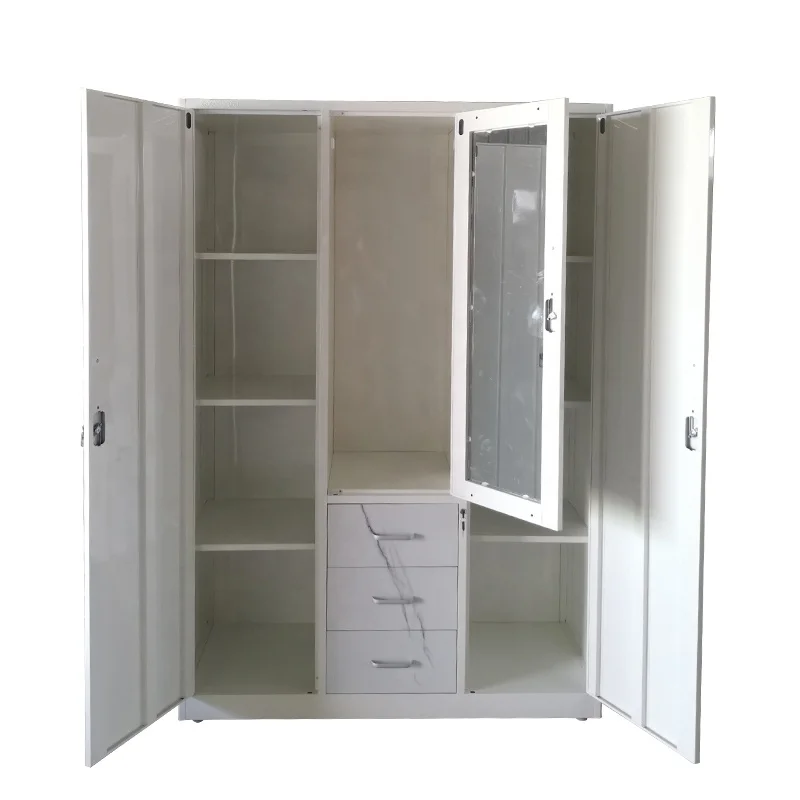 Modern design living room furniture  storage wardrobe with 3 drawers  3 door  metal wardrobe Steel Flower Printing wardrobe