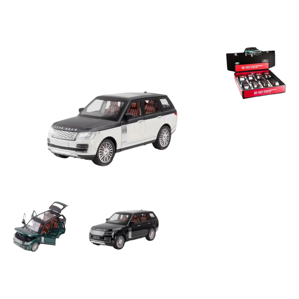 1:24 Scale Die-Cast Land Rover Range Rover with Simulation Sound & Light Pullback Openable Door Diecast car toys for Kids 3+