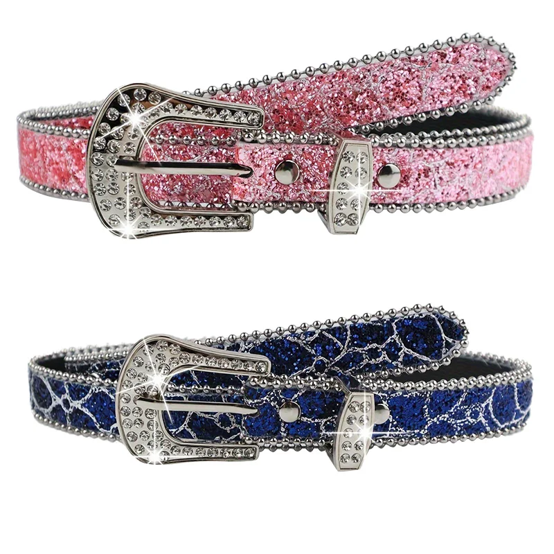 New Western Women Y2k Dresses PU Decorative Crystal Diamond Studded Belt Bling Rhinestone Belt