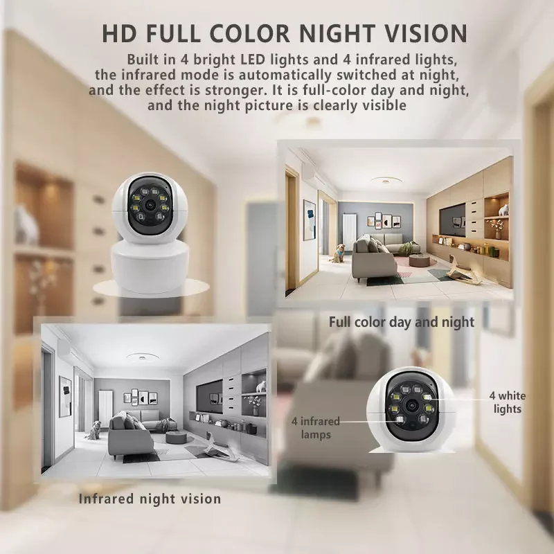 2023 New Camera Smart Pan Tilt Full HD 3MP Wireless Ip Camera Icsee Indoor Wifi CCTV Camera Baby Home Security Color at Night