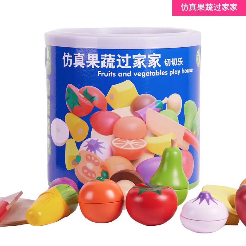
Barreled magnetic wooden vegetables and fruits cut toys simulation kitchen play house toys 