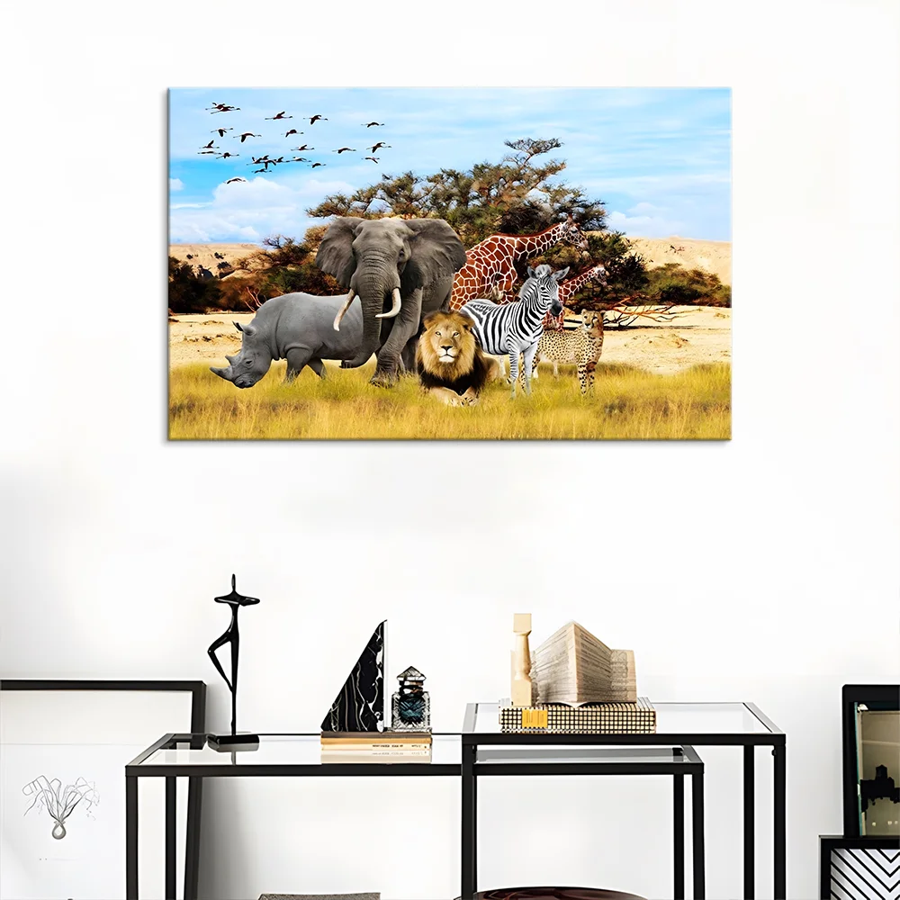 the African grassland painting on canvas and animal oil painting wall art for decoration