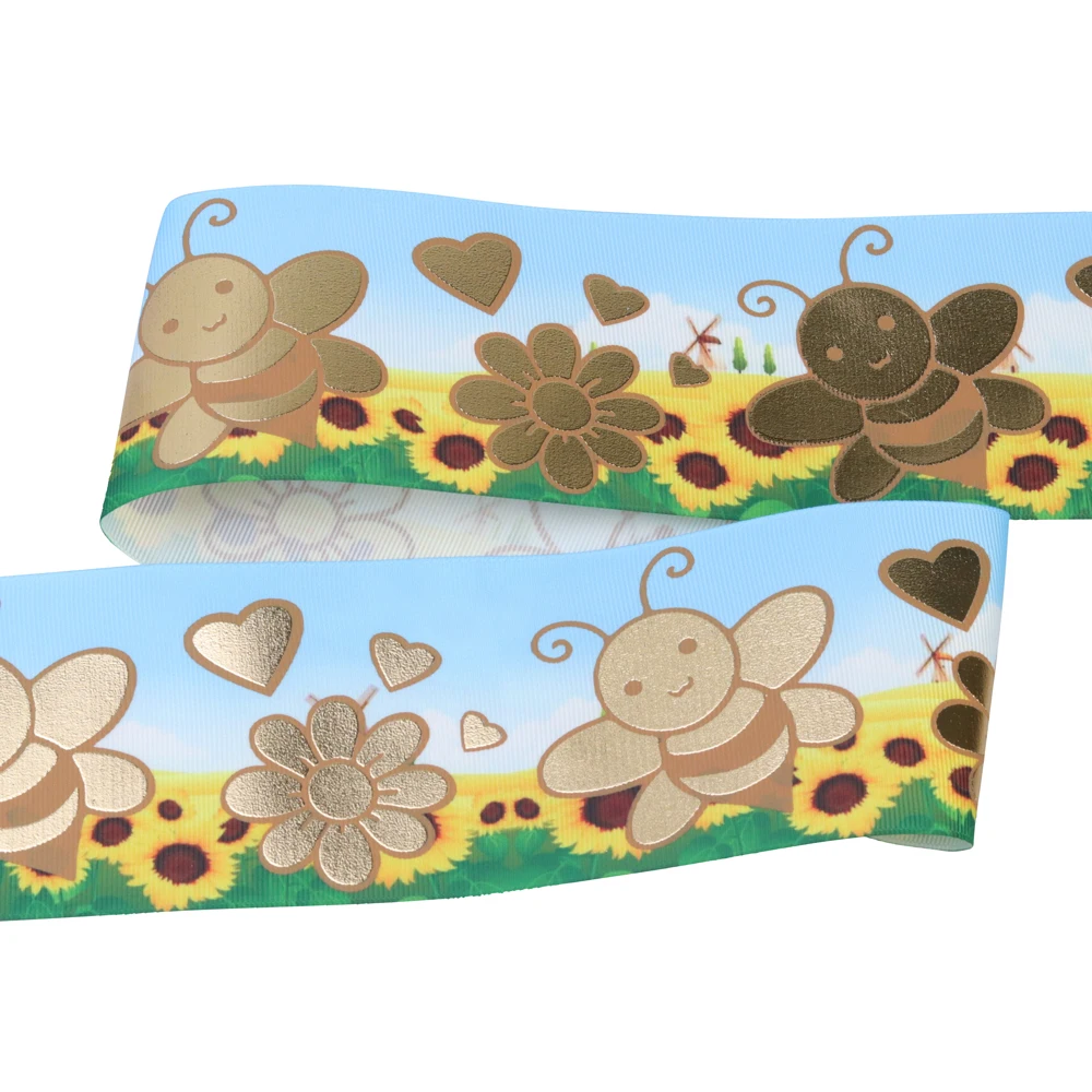 Весенняя голограмма RIMIS лента с принтом в рубчик цветная пчелы для рукоделия бантом