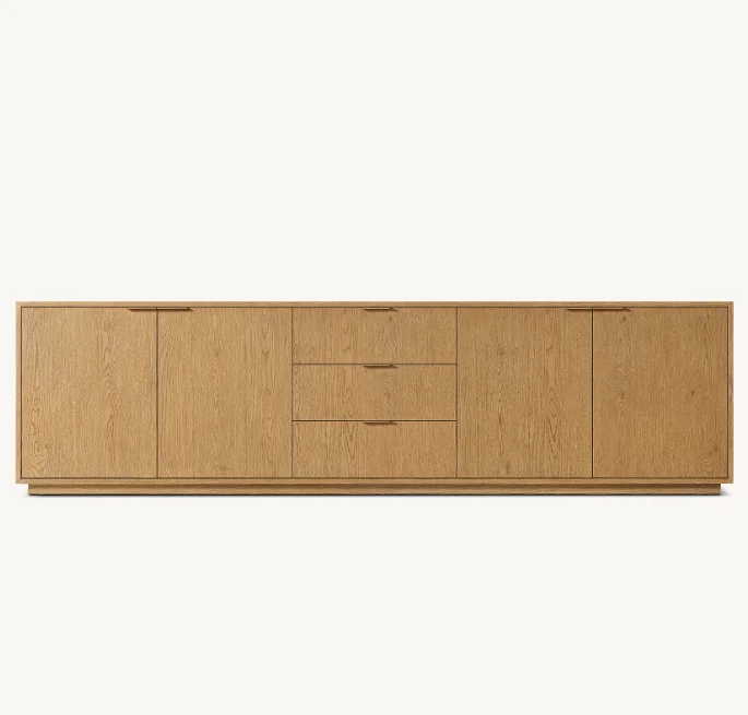 Luxury Living Room Furniture Set TV Stand Oak Solid Wood 4-Door Media Console With Drawers