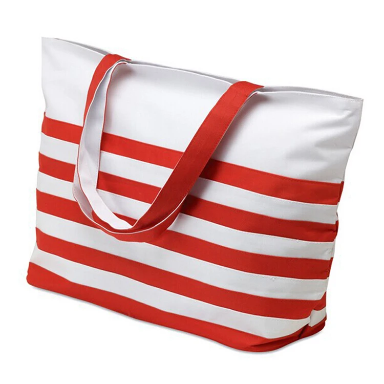 Best Price Wholesale Stripe Women Canvas Beach Tote Bags