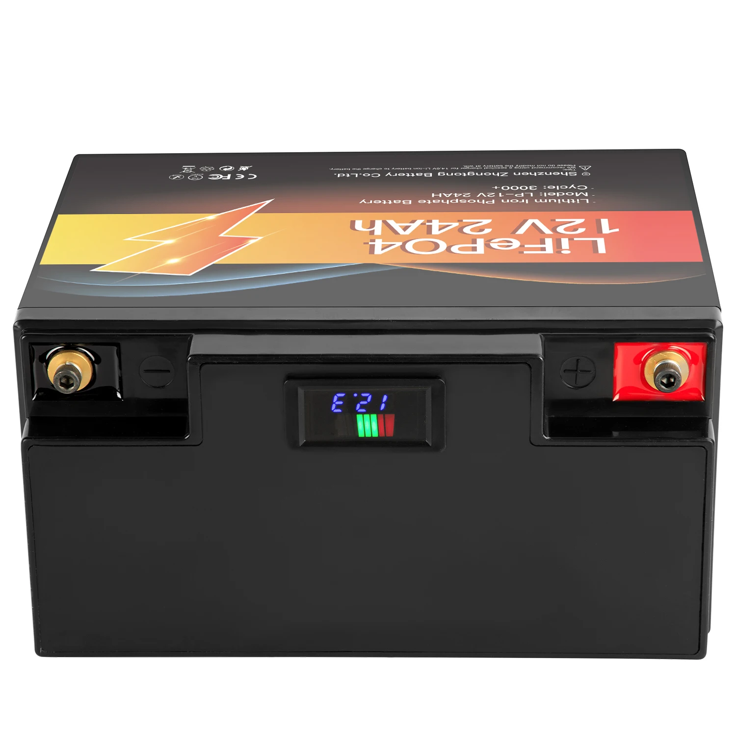 High Capacity Lifepo4 12v 24ah Rechargeable Solar Lithium Ion Phosphate Pack with LED display