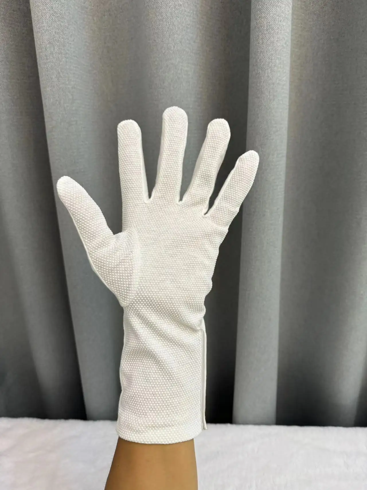 Gripper Dot White Parade Gloves White Cotton Gloves with Rubber Grip on Palm Snap Button and Magic Tape