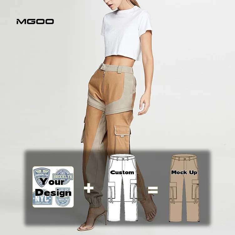 Custom Color Matching Multiple Pockets High Waist Wide Leg Pants Women Cargo Pants