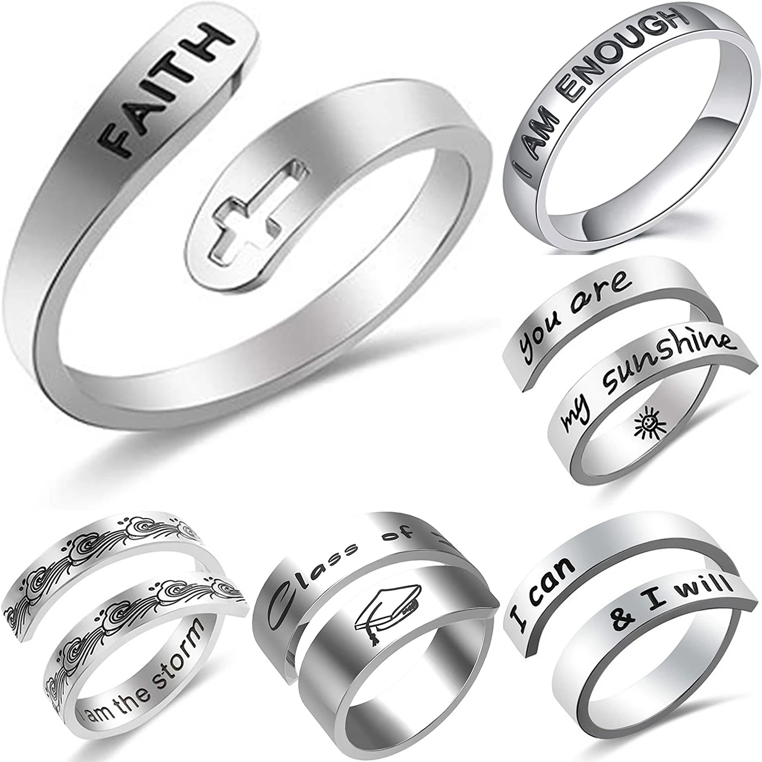 Custom Adjustable Spinner 18K Gold Plated Encarved Hug Jewelry Women Sterling Silver 925 Couple Cheap Graduation Rings