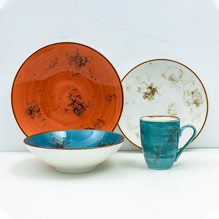 colour glaze change uneven bumpy dirty style dinning crockery porcelain plate dinnerware set for christmas dinner