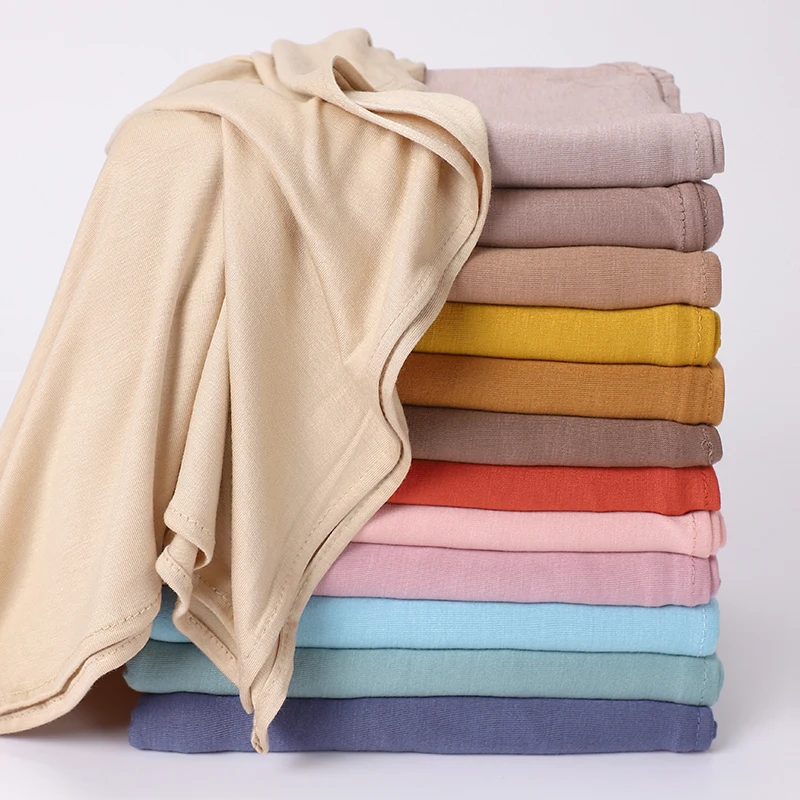 Loriya Islamic Clothing High Quality Jersey Scarf Stretchy Hijab Khimar Solid Color Head Scarves Wholesale Cotton Muslim Hijab