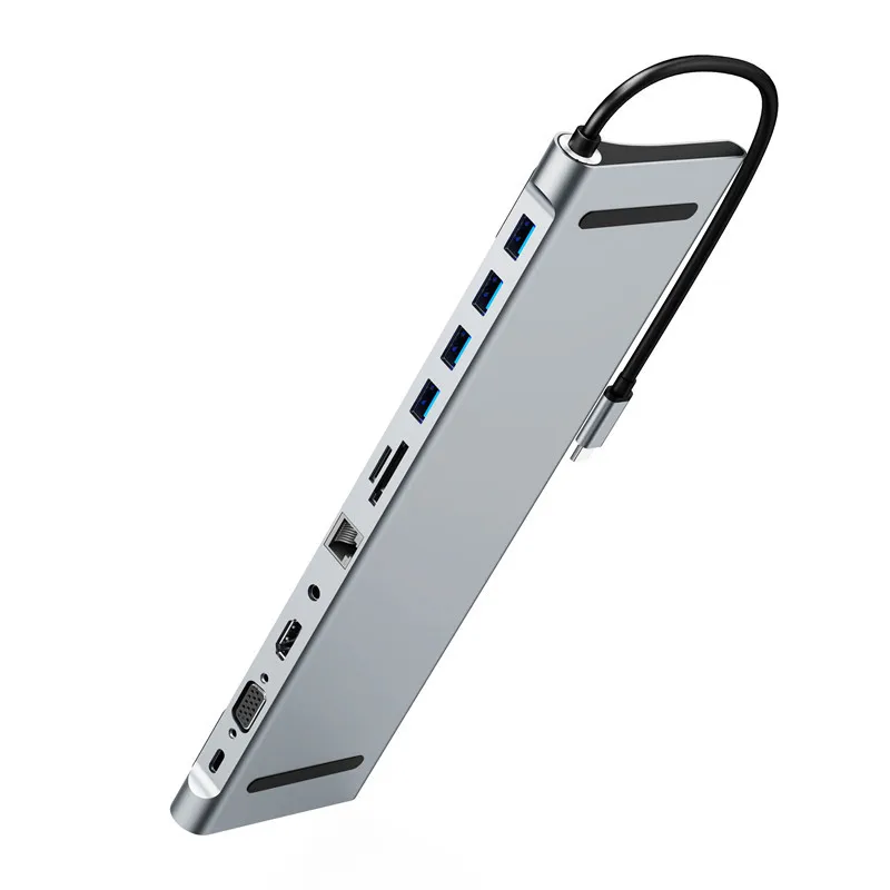 11 in 1 USB Hub Laptop Docking Station USB 3.0 Hub HDTV VGA PD Charging SD TF Card Reader Type C Converter Hub