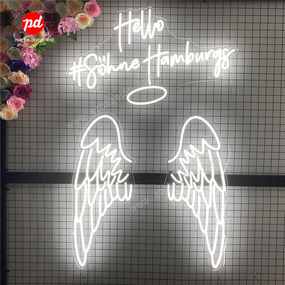 Dropshipping Wall Mounted No Moq Acrylic Flex Strip Custom Logo Angel Wings Led Neon Signs For Shop Bar Party Wedding
