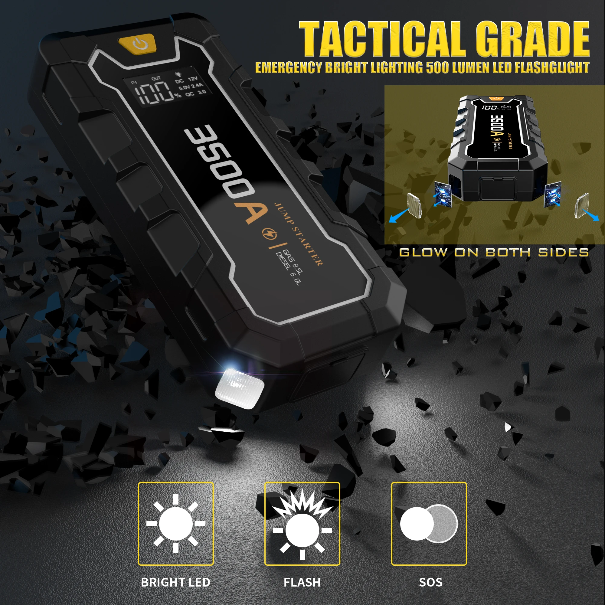 Outdoor Mini Car Emergency Kit Portable 12v 3500AMP Power Starter Car Jump Starter with LED Charging Safety Booster Battery