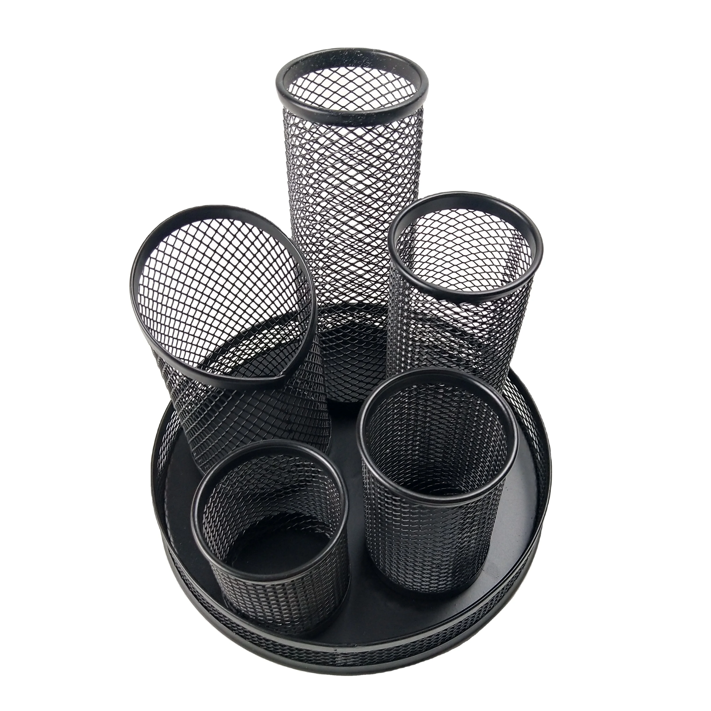 Stationary Accessories Multifunction Metal Mesh 5 Parts  Rotating Display Stand Pen Holders Bottom with Magnet Desk Organizer