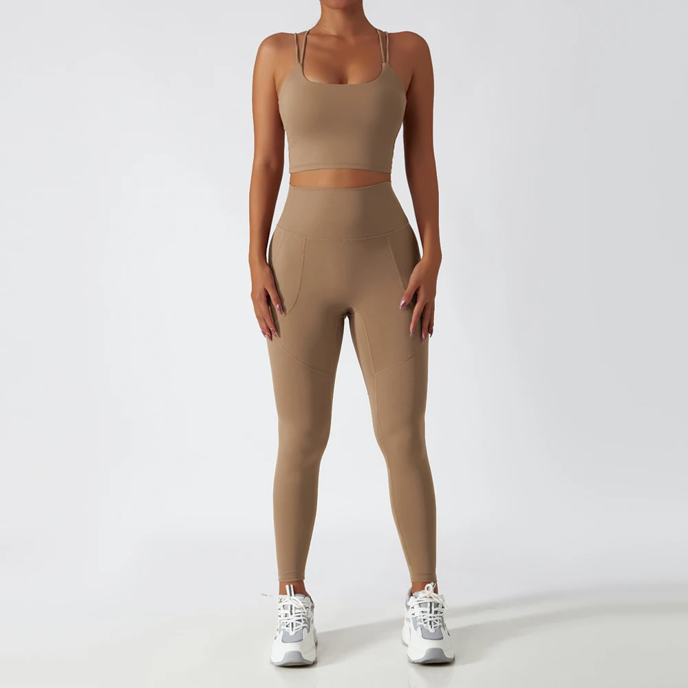 Eco Friendly Recycled Fabric 2 Piece With Pockets Leggings Women Active Wear Fitness & Yoga Wear Sports Bra Gym Fitness Sets