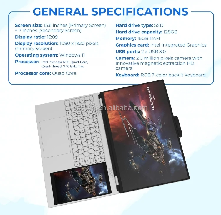 In-tel N95 32gb Ram Student Laptop Notebook Computer New for Business Arrival Dual Screen 15.6 Inch 1920*1080p  OEM SSD