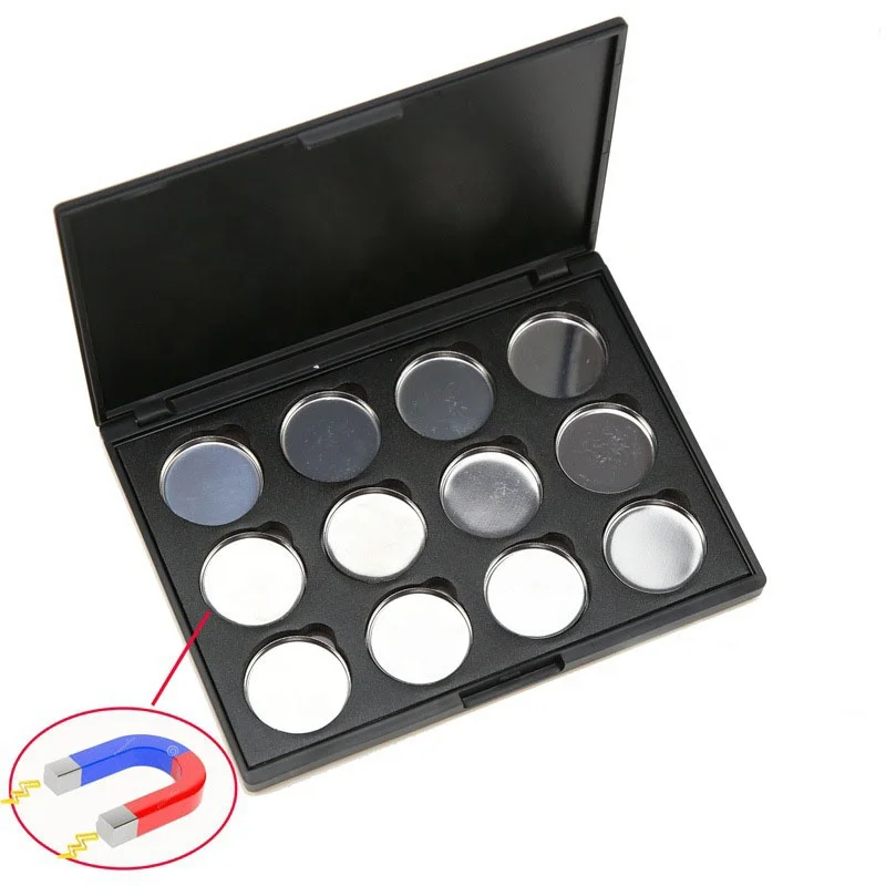 LZ Pack Stock 100pcs Matte Black Rectangle 12 Colors 26mm Eyeshadow Case Private Label Empty Magnetic Eyeshadow Palette With Pan