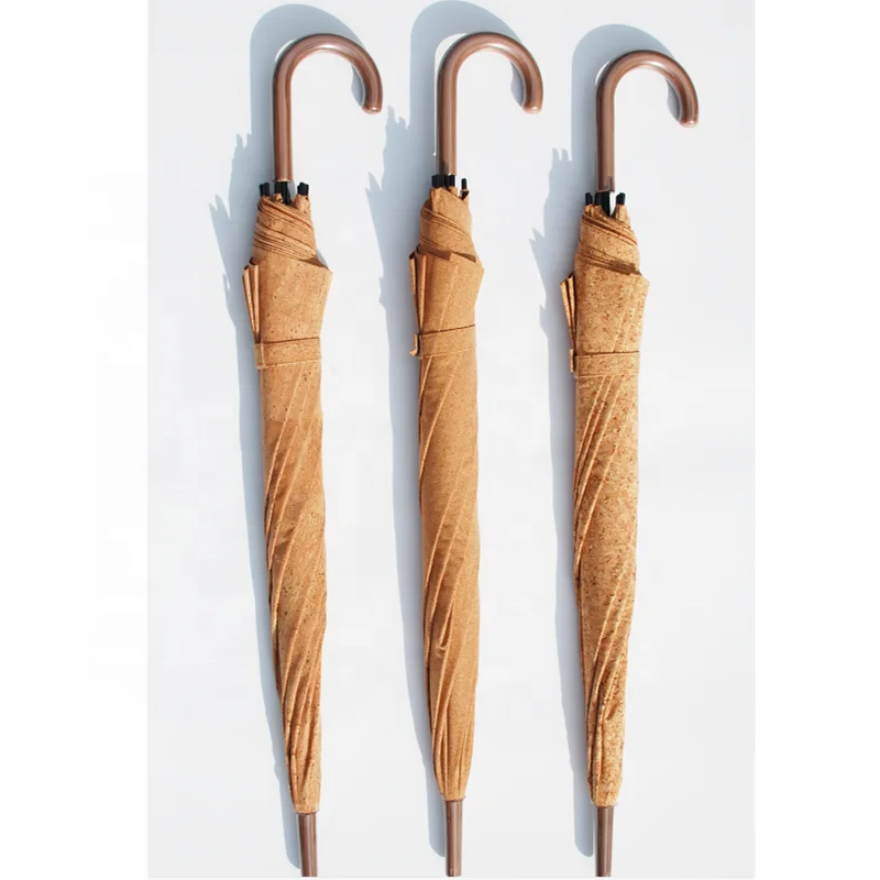 Hot Sell Customized Logo Eco-friendly Sunny and Riany Straight Umbrella Made of Natural Cork Umbrella Wholesale