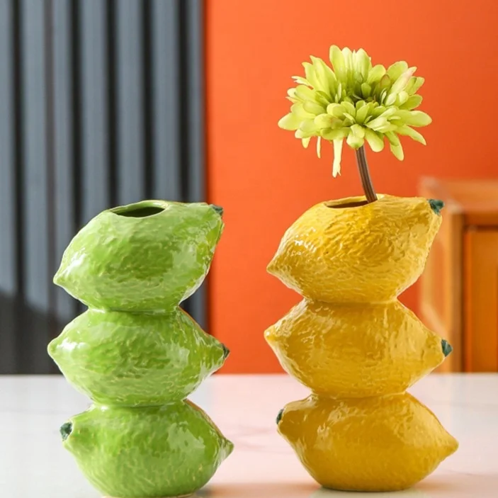 2024 new lemon vase fruit vase strawberry  candle holder ceramic table flower vase candle jars home decor  summer decor