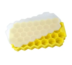 Best Selling Flexible Durable BPA Free 37 Cavities Honeycomb Shaped Silicone Ice Cube Trays with Lid