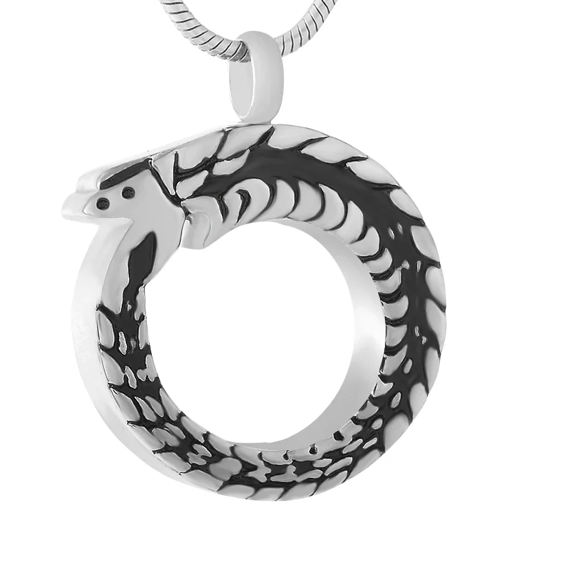 Rebirth Snake biting its tail 316L Stainless Steel Pendant Souvenir Necklace Ashes Cremation Urns Jewelry Keepsake Gifts