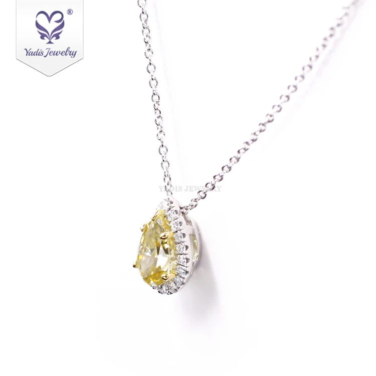 yadis 925 sliver 18k Gold Plated Pear Crushed Ice cut yellow moissanite pendant necklace fine jewelry necklaces