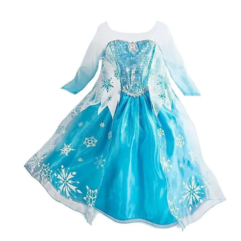 Classic Snow Queen Fancy Halloween Party Gown for Kids Girls Long Sleeve Sequined Cloak Princess Elsa Dress Costume