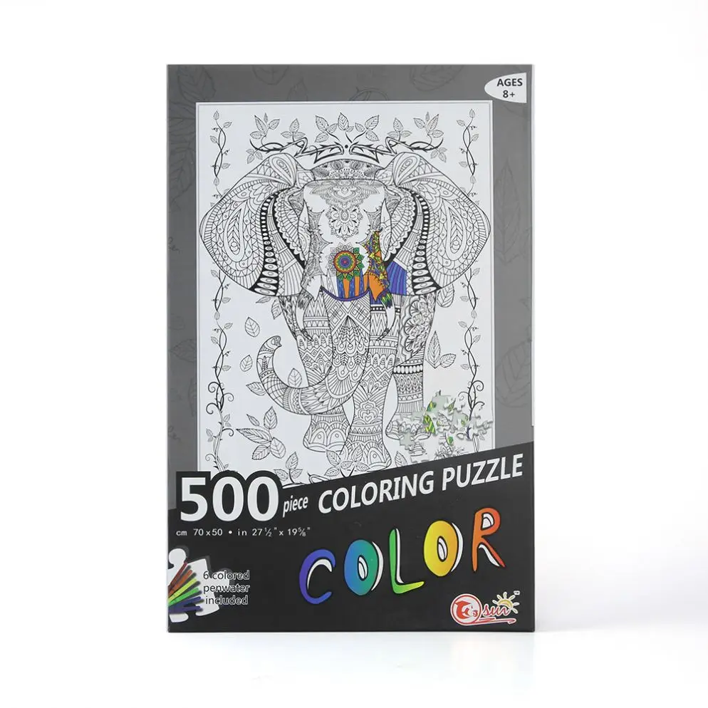 Custom unnique 500 pieces color paint elephant jigsaw puzzle