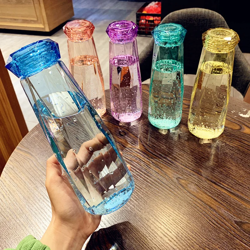 FS679 Portable Diamond Cup Creative Promotional Water Bottle Custom High Quality Glass Water Bottle for Women