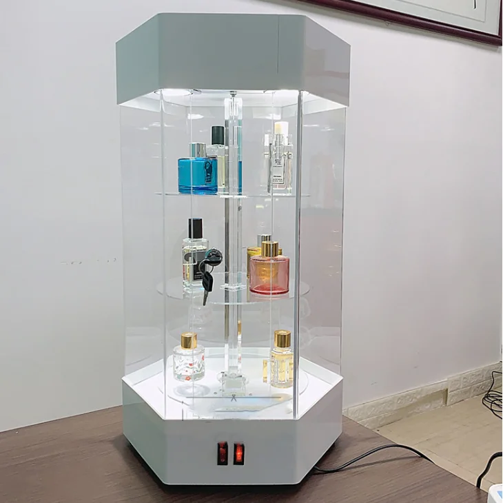 360 Вращающийся 3 уровней чистые полировщики акрила Lego огни витринный шкаф с дверью