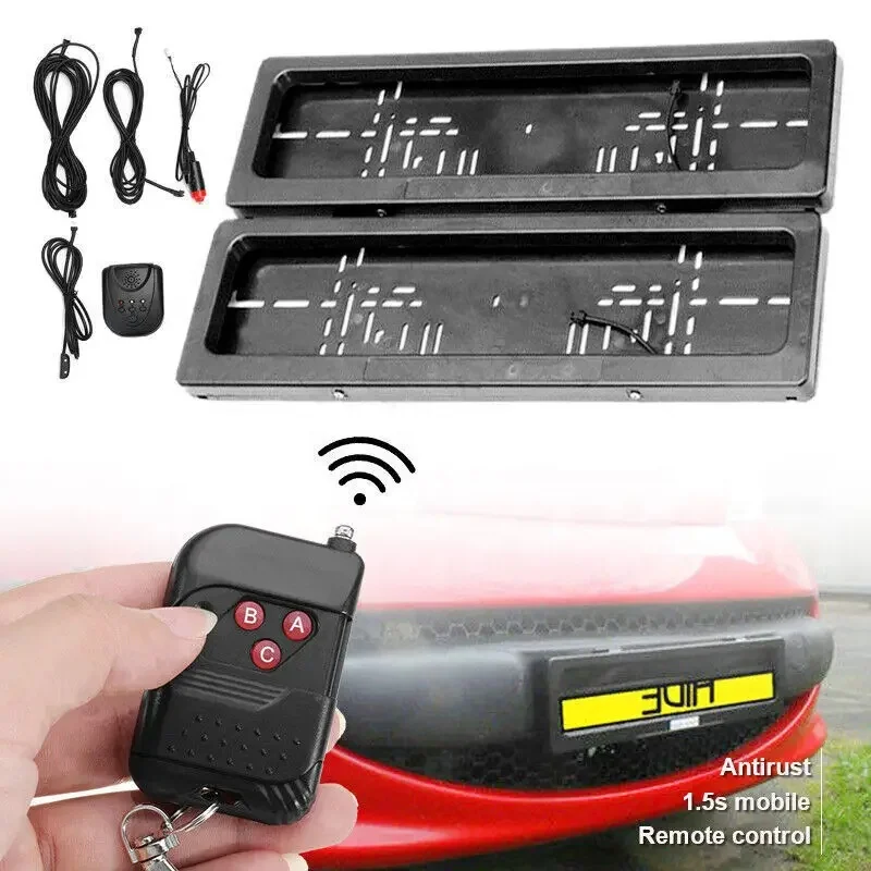 2pcs Electric Retractable Curtain Car License Plate Frame Bracket Flipper with Remote Plate Flipper Car Europe