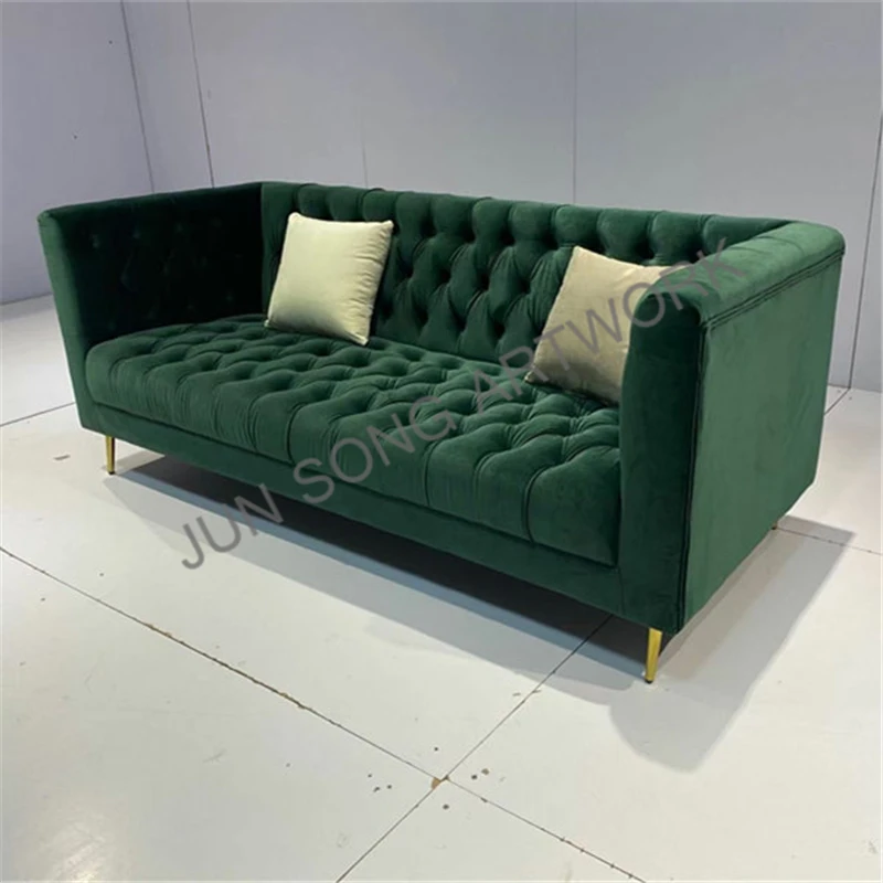 JS S62 Italian Luxury Living Room Green Chesterfield Sofa Buckle Series Premium Custom Fabric Settee Villa Couch Single Chair