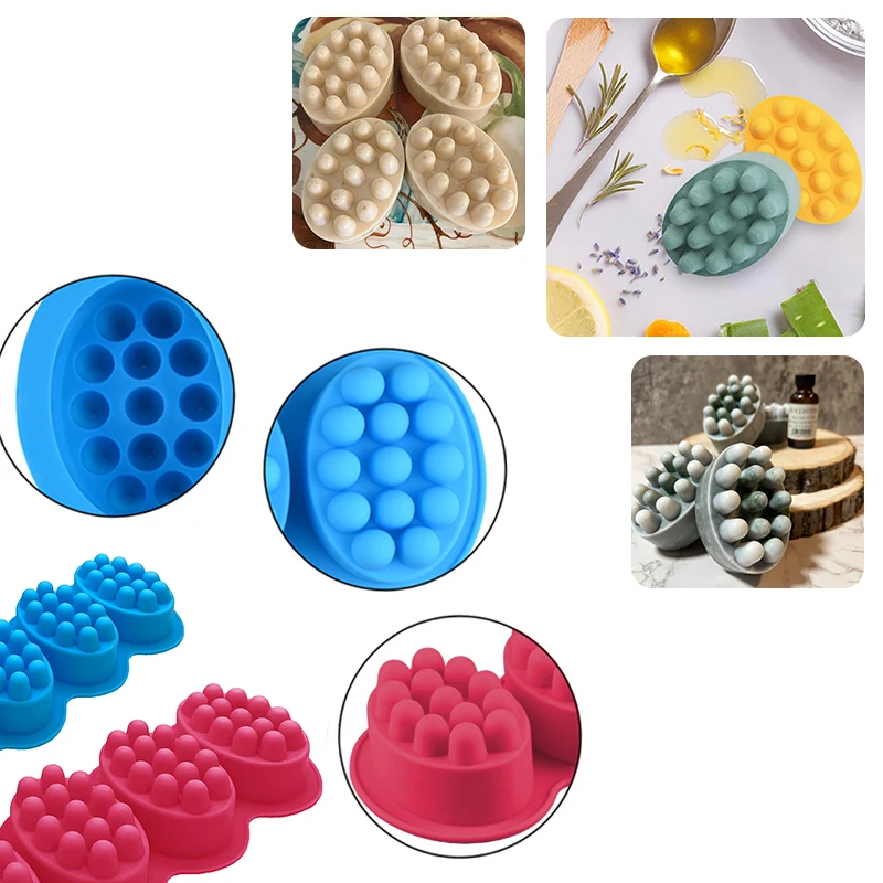 4 Cavity 3D Handmade Silicone Soap Molds Making Mould Tools Crafts DIY Oval Soap Resin Massage Bar Moulds Cake Tool Mould