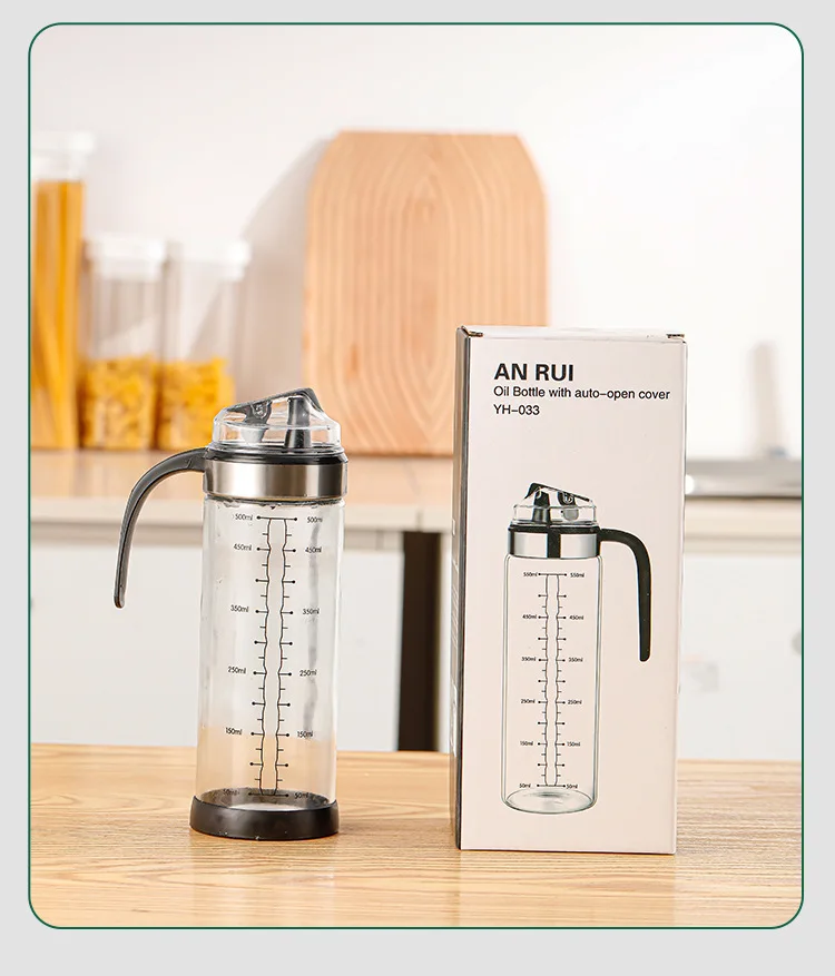 500ML Glass Oil Bottle Dispenser Kitchen Sauce Bottle Oil Vinegar Pot Leak Proof Measurable Oiler Olive Glass Jar