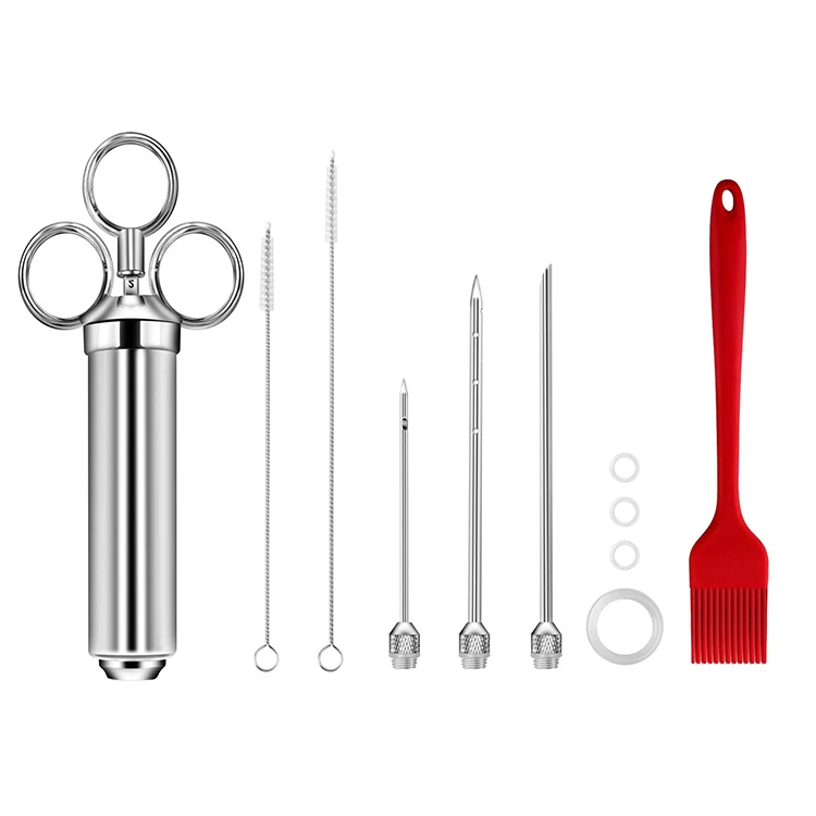 Amazon Hot Sale 2 OZ BBQ Meat Injection Syringe Stainless Steel Seasoning Turkey Steak Injector