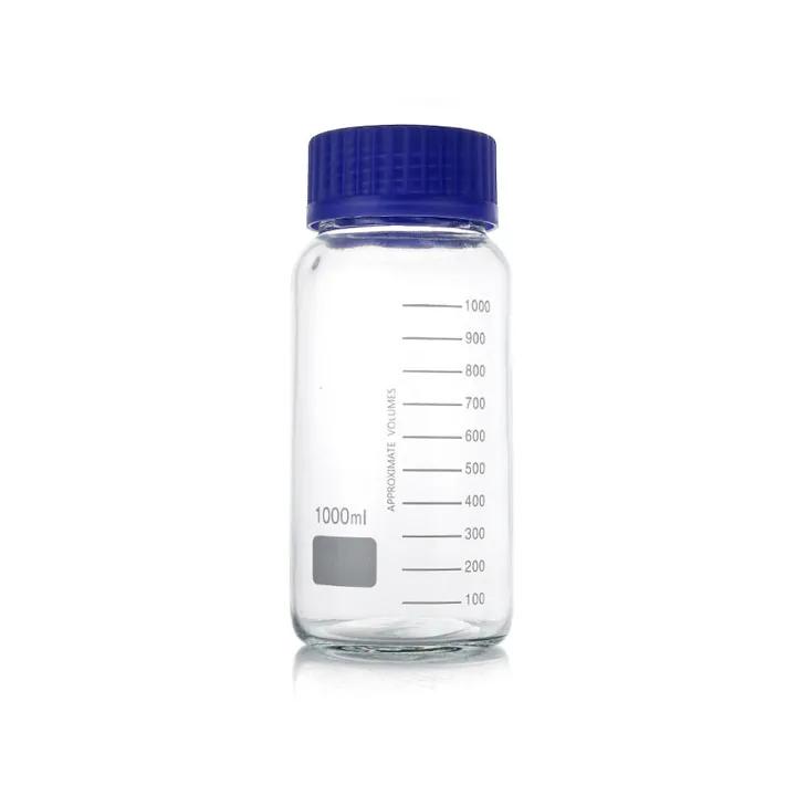 1000ML Wide Mouth Graduated Round Reagent Storage Lab Glass Bottle with GL80 Blue Polypropylene Screw Cap