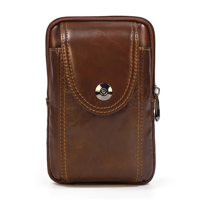 Wholesale Genuine Leather Small Waist Bag Men Belt Pouch Bag New Design Cow Leather Fanny Waist Pack Bag For Cell Phone