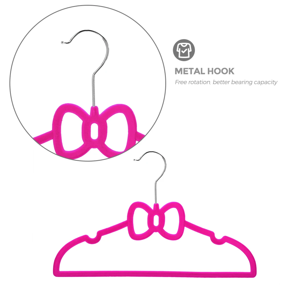 Velvet Hanger Manufacturer Pink Lovely Bow Shape Cute Velvet Kids Hanger for Cloths