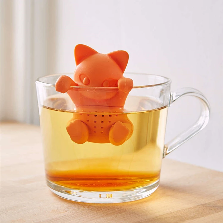 Factory Direct Custom 100% Food Grade BPA free Cute Animal Cat Tea Strainer Bulk Tea Ball Bag Silicone Loose Leaf Tea Infusers
