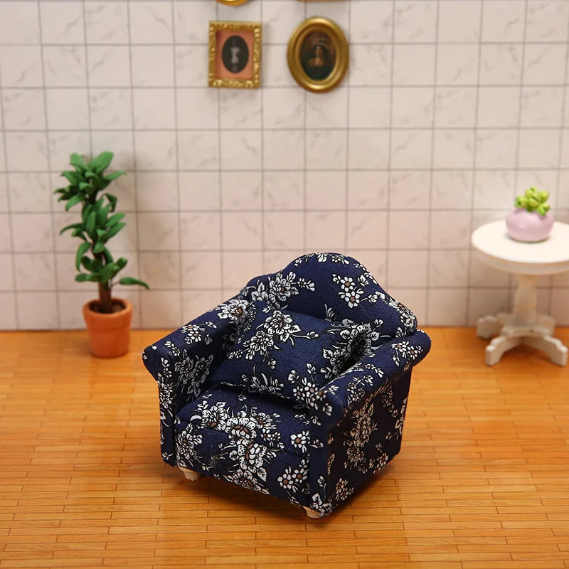 1/12 Miniatures Doll House Furnishings 3Pcs Sofa Kit with Pillow Miniature Toys Couch Chairs for Living Room