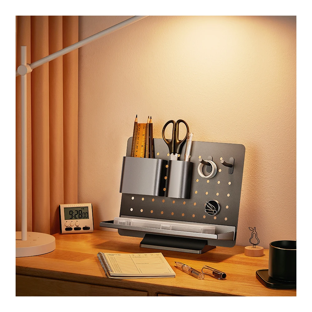Hot sell new school kids stationery metal grey black home pegboard office desk storage organizer