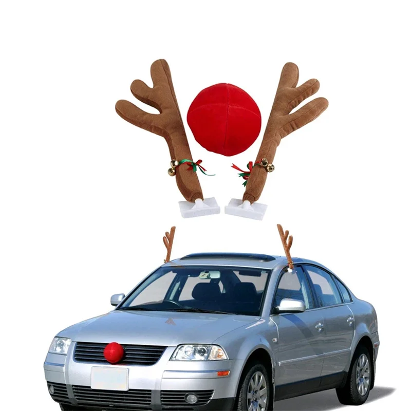 Christmas Reindeer Car Vehicle Nose Horn Costume Set Rudolf Red Nose Ornaments Elk Car Decoration Home Usage Deer Shape