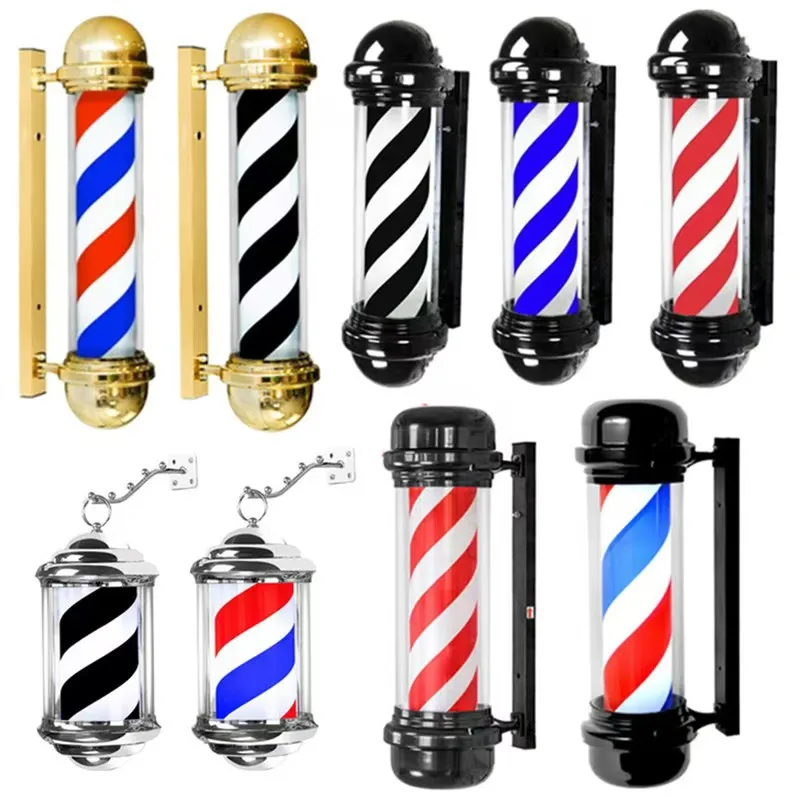 Classic Barber Pole Rotating LED Stripes Light Hair Salon Open Sign Red White Blue Waterproof Indoor Outdoor