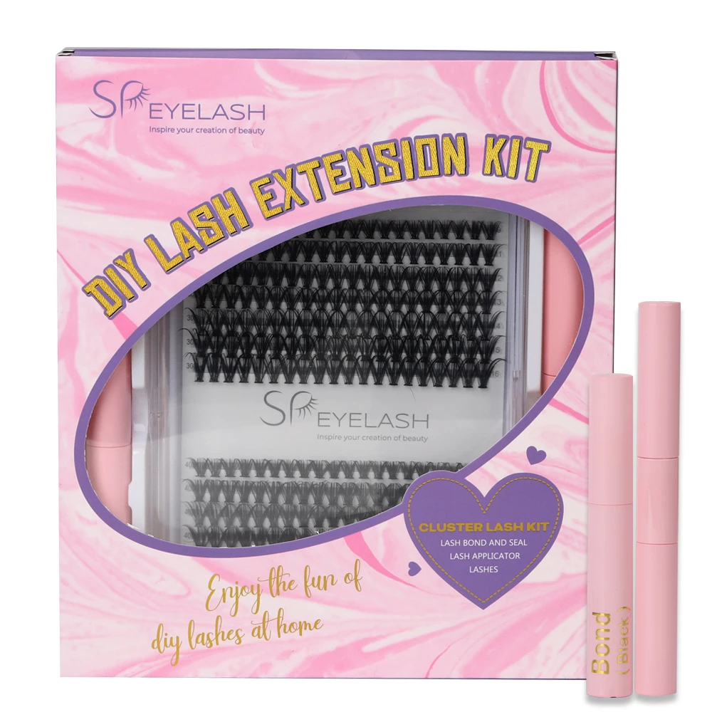 SP EYELASH 280Pcs 40D 0.07D Curl 9-18MIX Lash Clusters Heat Bonded Individual DIY Lash Extension Kit with Lash Glue Applicator
