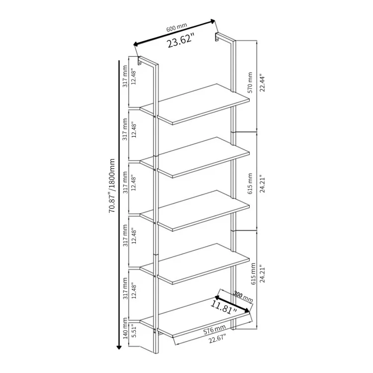 Modern bookcase wall mounted Furniture Living Room Ladder Shelf 5 Tier Wall Mounted Book Rack Nordic Bookshelf Shelves Bookcase