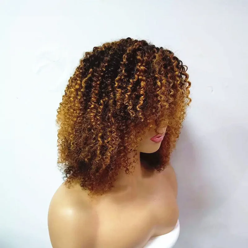250% Density Afro Kinky Curly Ombre 1b 30 13x6 Lace Front Human Hair Wigs Pre Plucked Lace Frontal Wig For Women Remy Black Hair
