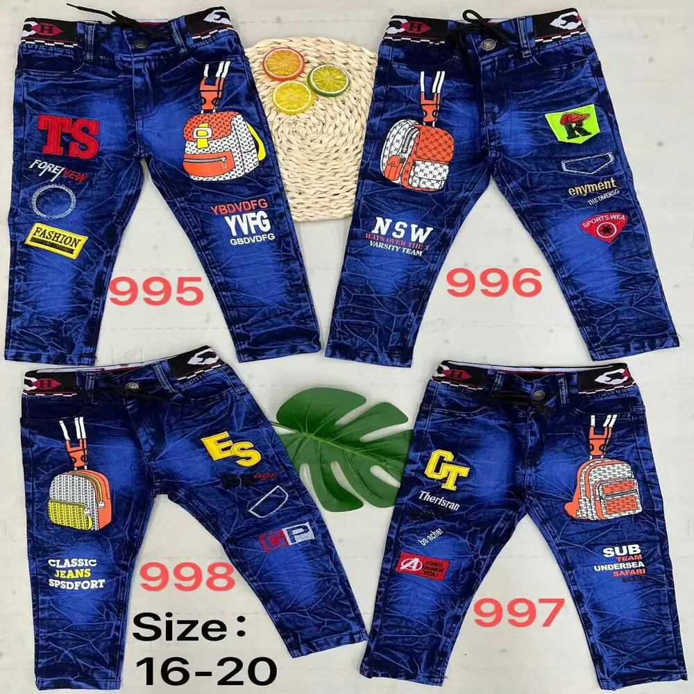 4.4 Dollar Model YQ132 Ready Ship Kids Plus Size Toddler Boys Denim Jeans Pant With Different Drawing Prints